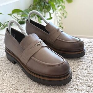 NEW Miz Mooz‎ DAMIAN 39 Leather Loafers Platform Lug STUDDED CHUNKY TAUPE 8.5-9